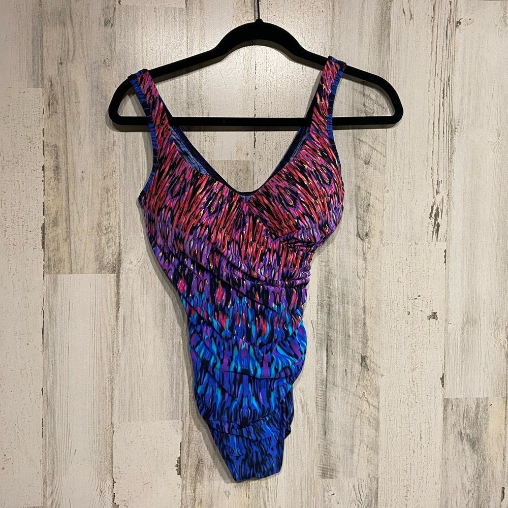 Miraclesuit Blue Pink Vesuvio Its A Wrap One-Piece Tummy Control Swimsuit 8 - Picture 2 of 10